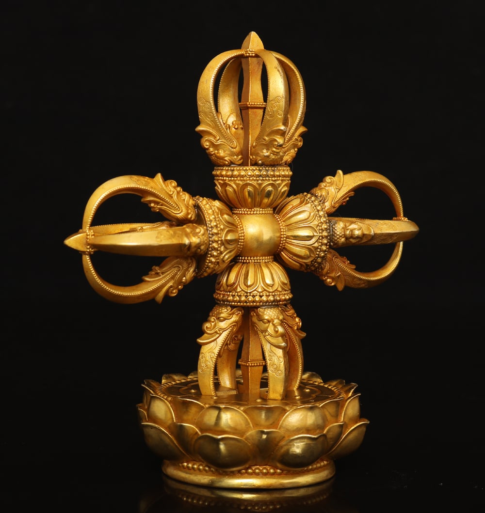 Vintage Gilt Gold Copper Pestle Xiangmo Statue - 3