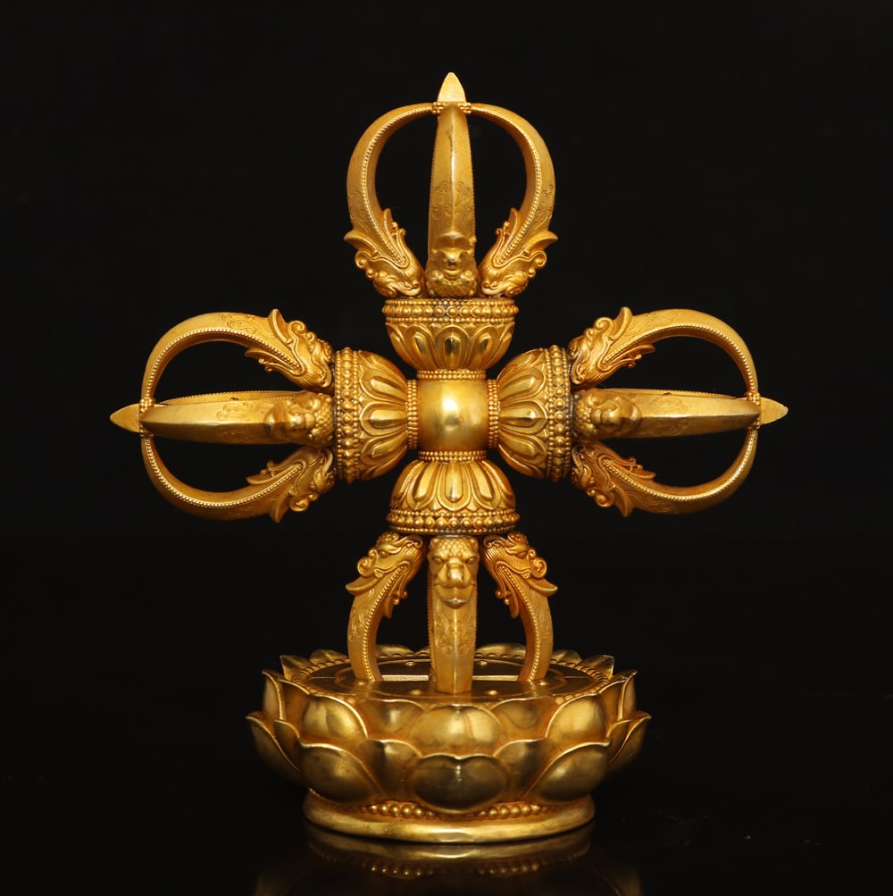 Vintage Gilt Gold Copper Pestle Xiangmo Statue - 4