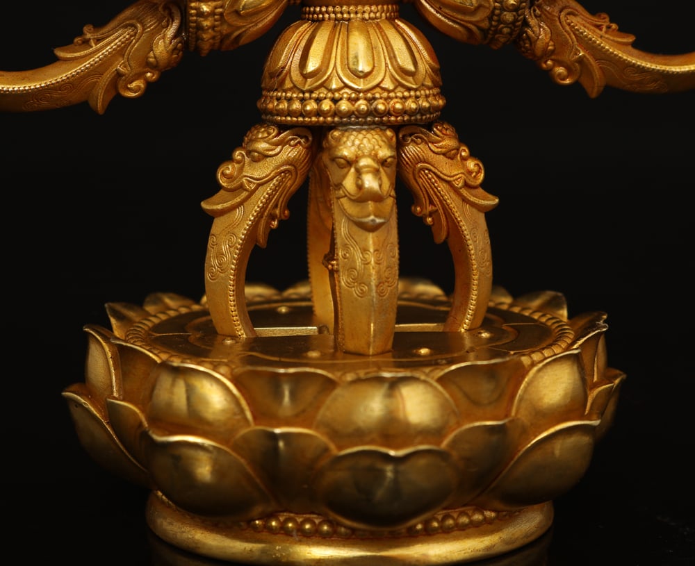 Vintage Gilt Gold Copper Pestle Xiangmo Statue - 6