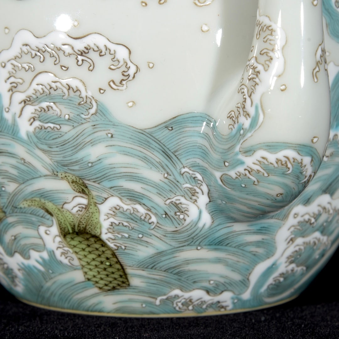 Porcelain Teapot Iron Red Glaze Dragon & Fish - 7