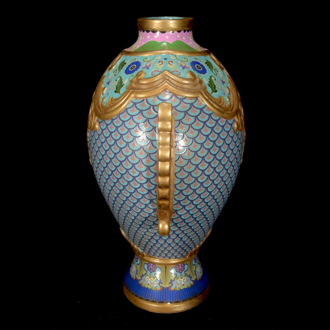 Gilt Gold Porcelain Vase Fish w Qianlong Mark - 2