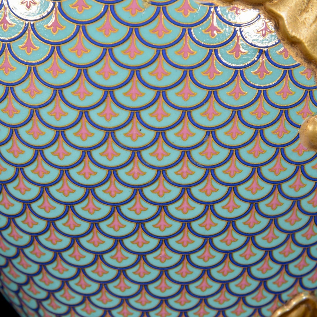 Gilt Gold Porcelain Vase Fish w Qianlong Mark - 5