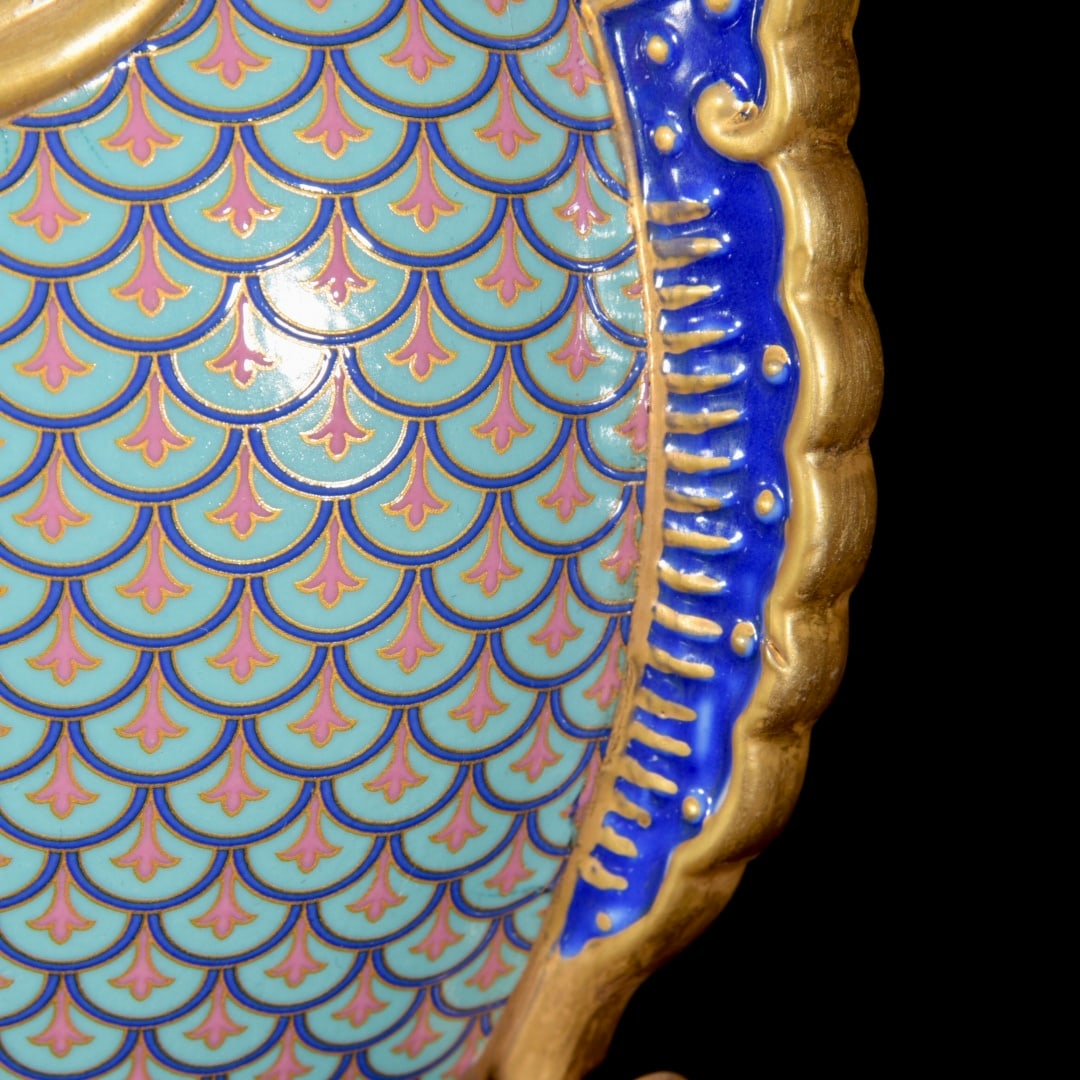 Gilt Gold Porcelain Vase Fish w Qianlong Mark - 7