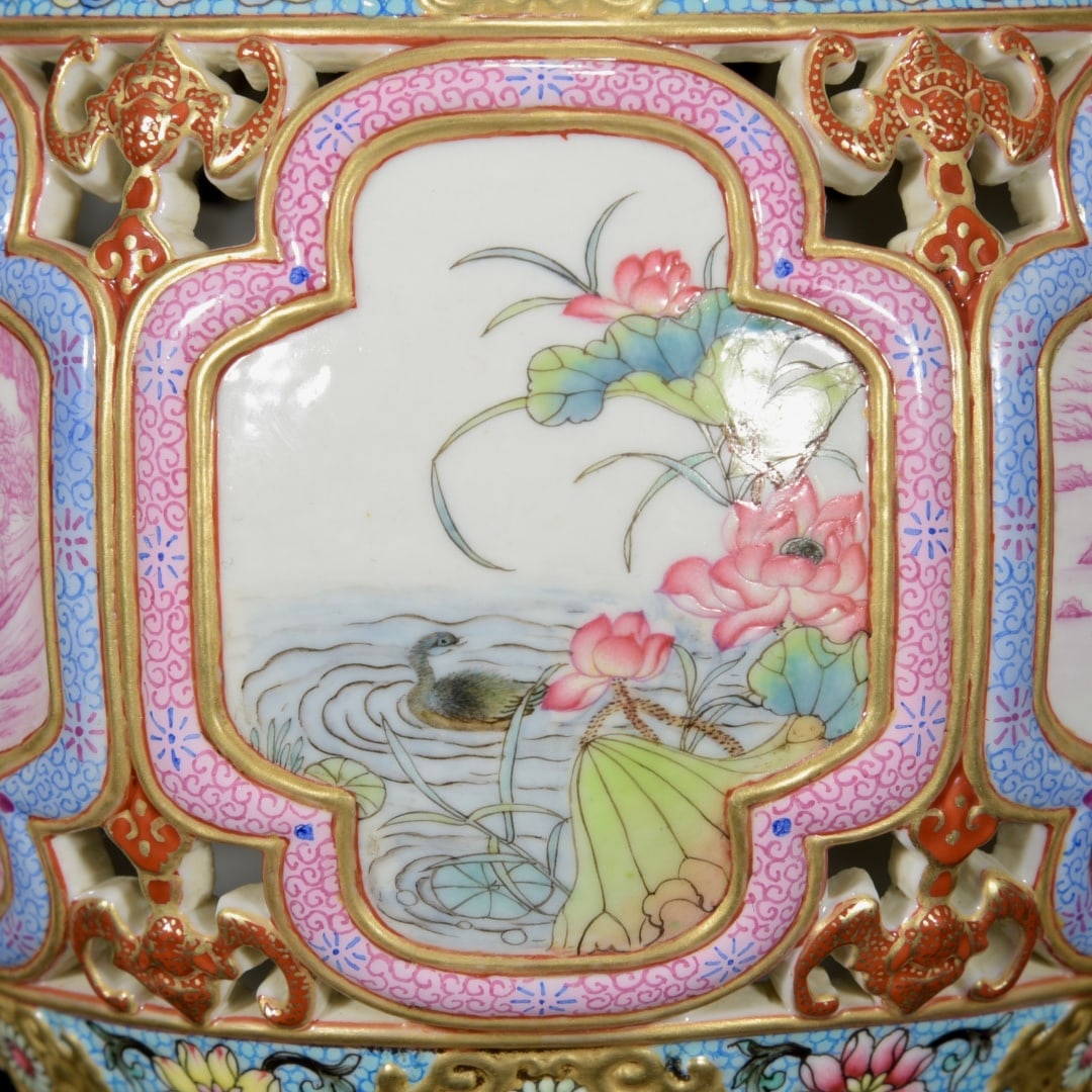 Gilt Gold Famille Rose Porcelain Small Drum Statue Flower Bird Design - 4