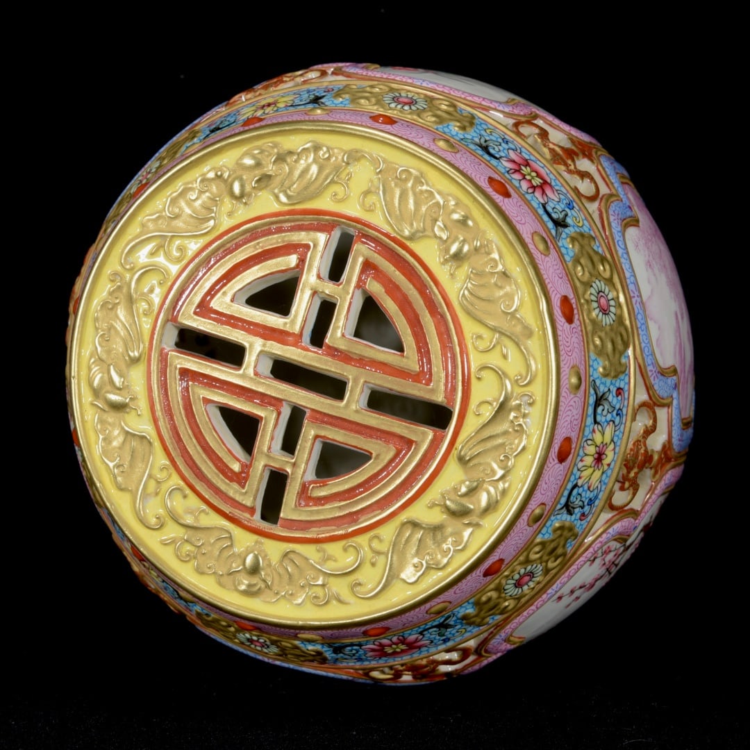 Gilt Gold Famille Rose Porcelain Small Drum Statue Flower Bird Design - 8