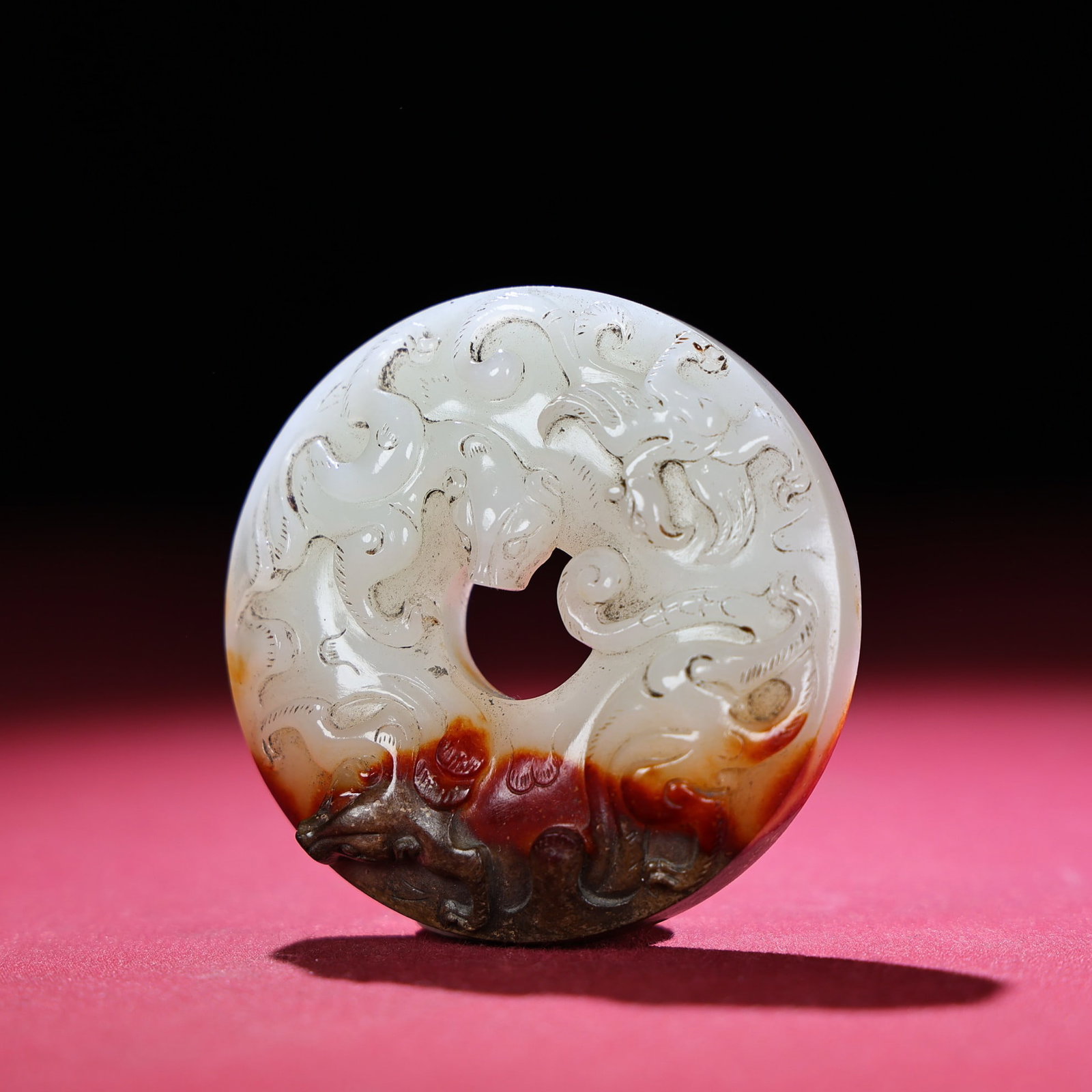Old Hetian Jade Hand Carved Chi Dragon Bi Pendant - 2