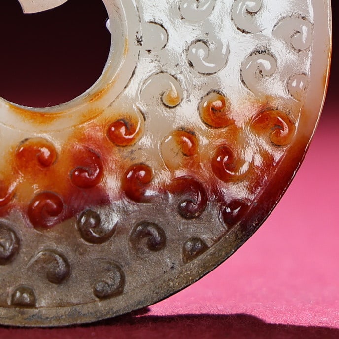Old Hetian Jade Hand Carved Chi Dragon Bi Pendant - 4