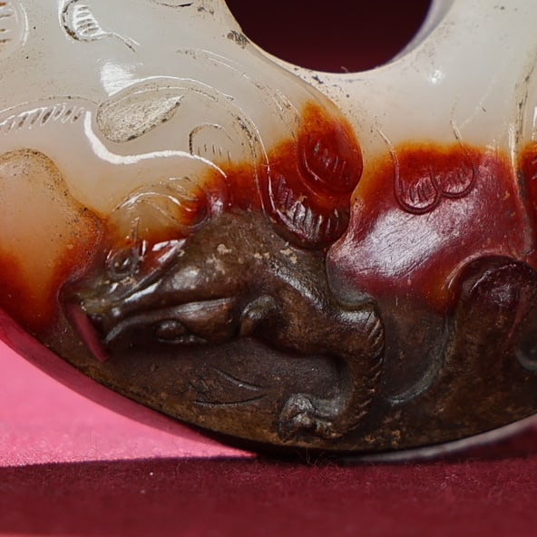 Old Hetian Jade Hand Carved Chi Dragon Bi Pendant - 6