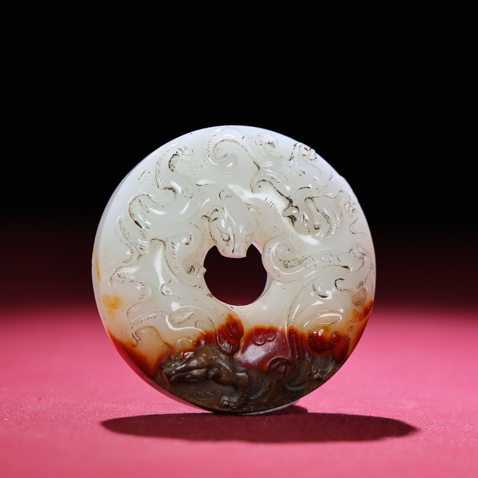 Old Hetian Jade Hand Carved Chi Dragon Bi Pendant - 7