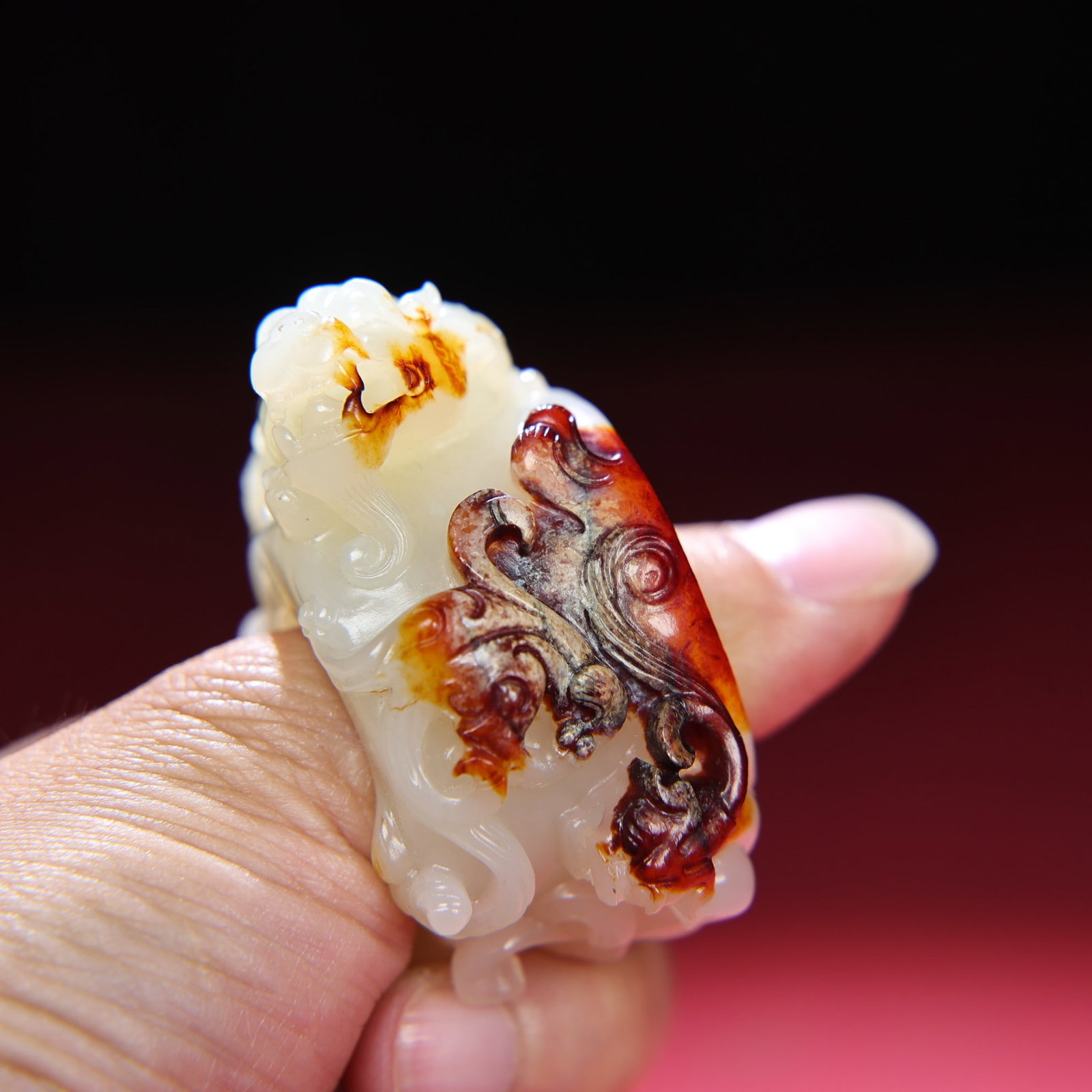 Inside Diameter 23mm Hetian Jade Hand Carved Chi Dragon Thumb Ring - 4