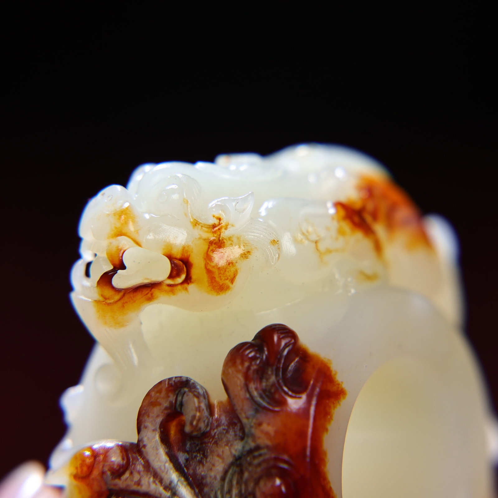 Inside Diameter 23mm Hetian Jade Hand Carved Chi Dragon Thumb Ring - 6