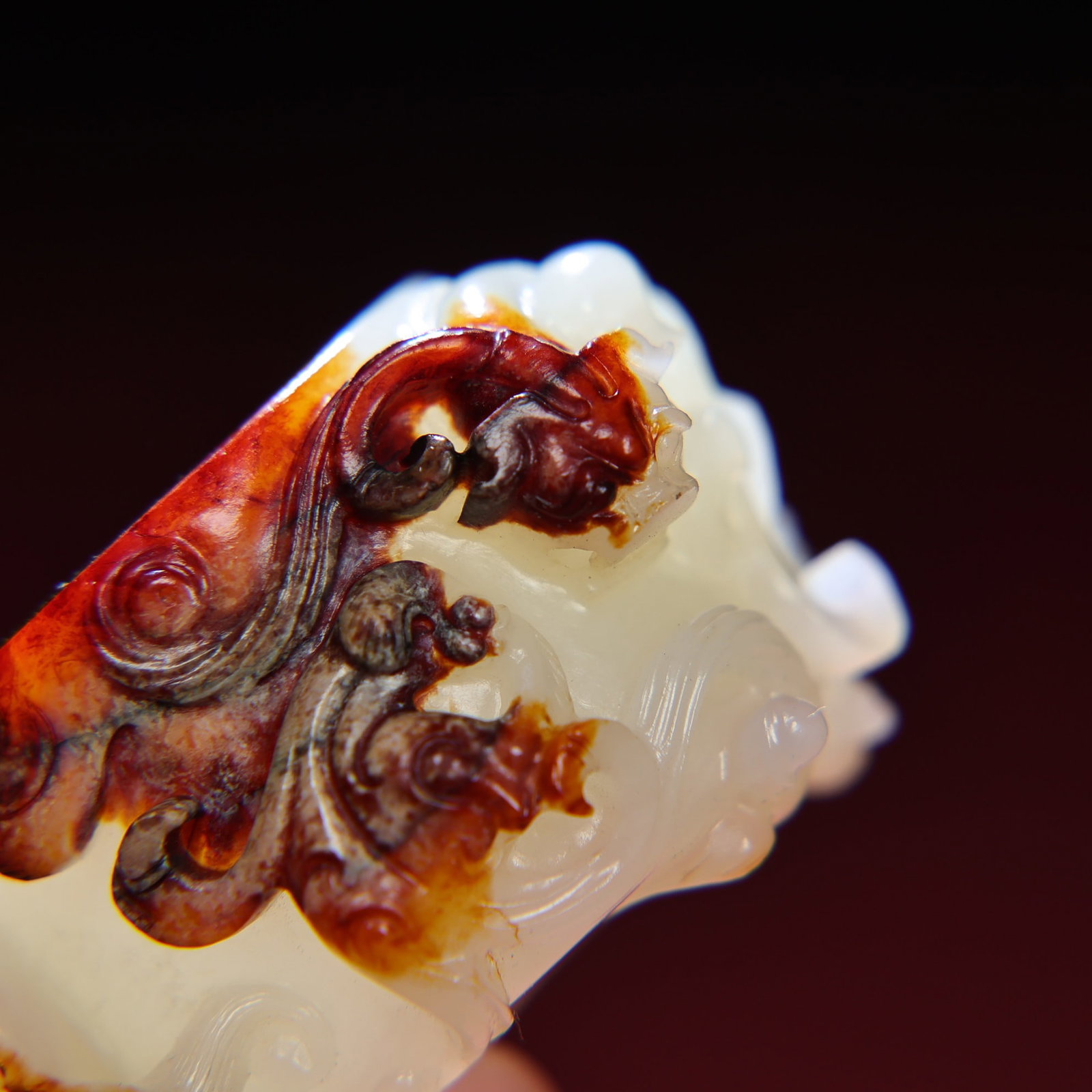 Inside Diameter 23mm Hetian Jade Hand Carved Chi Dragon Thumb Ring - 7