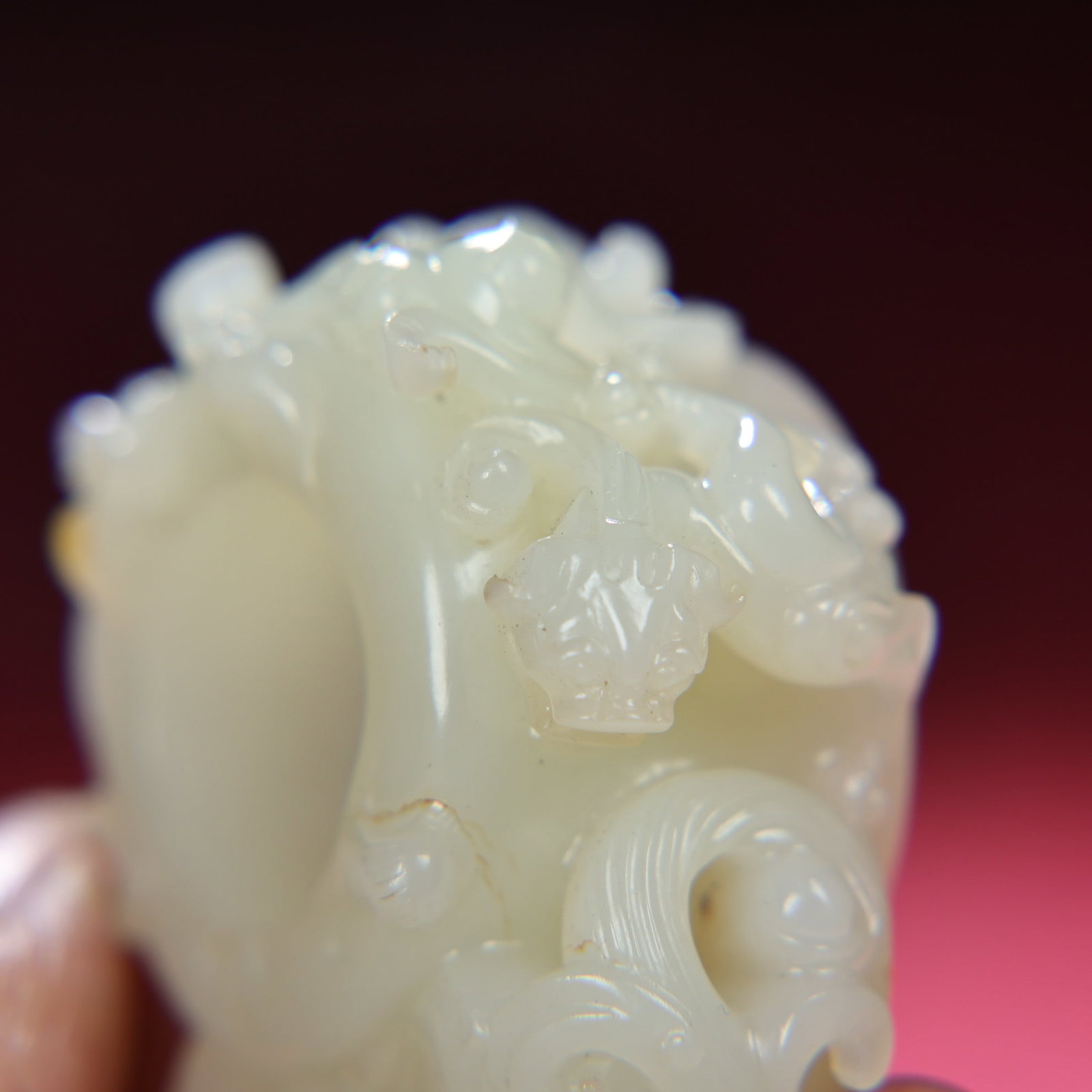 Inside Diameter 23mm Hetian Jade Hand Carved Chi Dragon Thumb Ring - 8