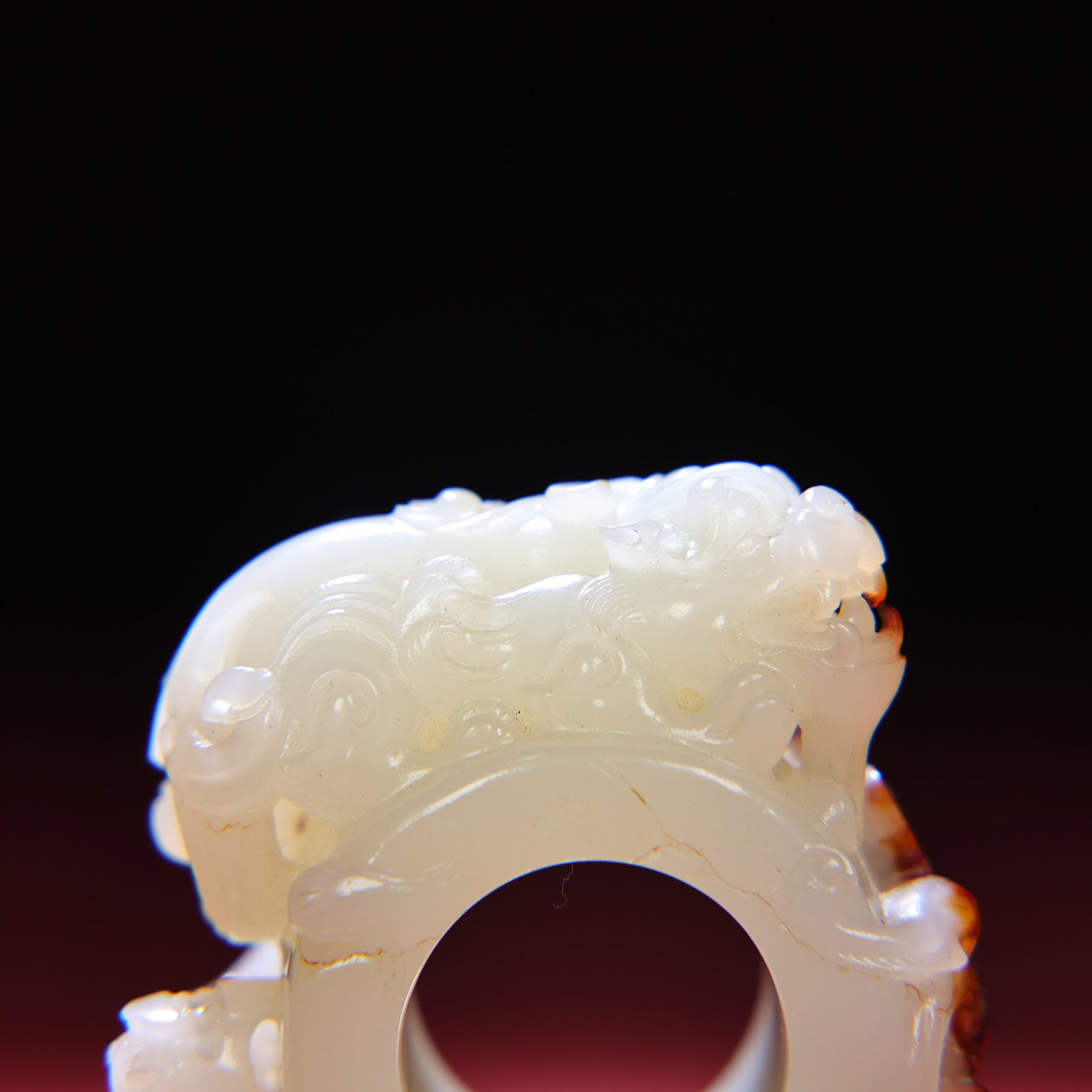 Inside Diameter 23mm Hetian Jade Hand Carved Chi Dragon Thumb Ring - 9
