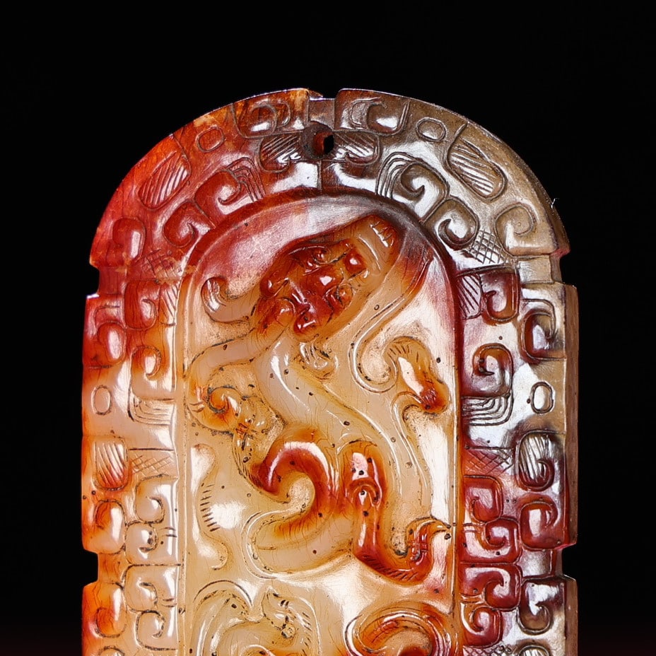 Old Hetian Jade Hand Carved Chi Dragon Pendant - 5