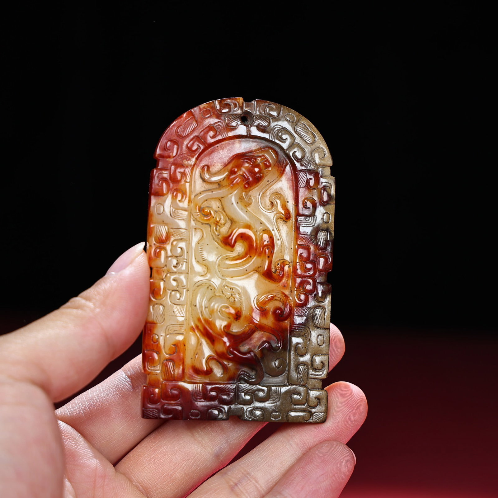 Old Hetian Jade Hand Carved Chi Dragon Pendant - 6