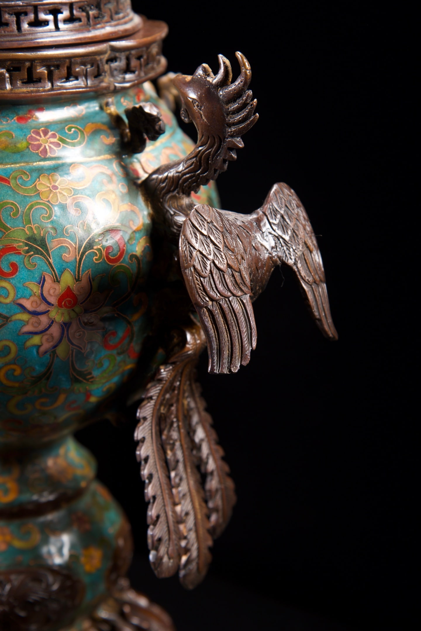 Vintage Bronze Cloisonne Dragon Phoenix Kwan-yin Incense Burner - 3
