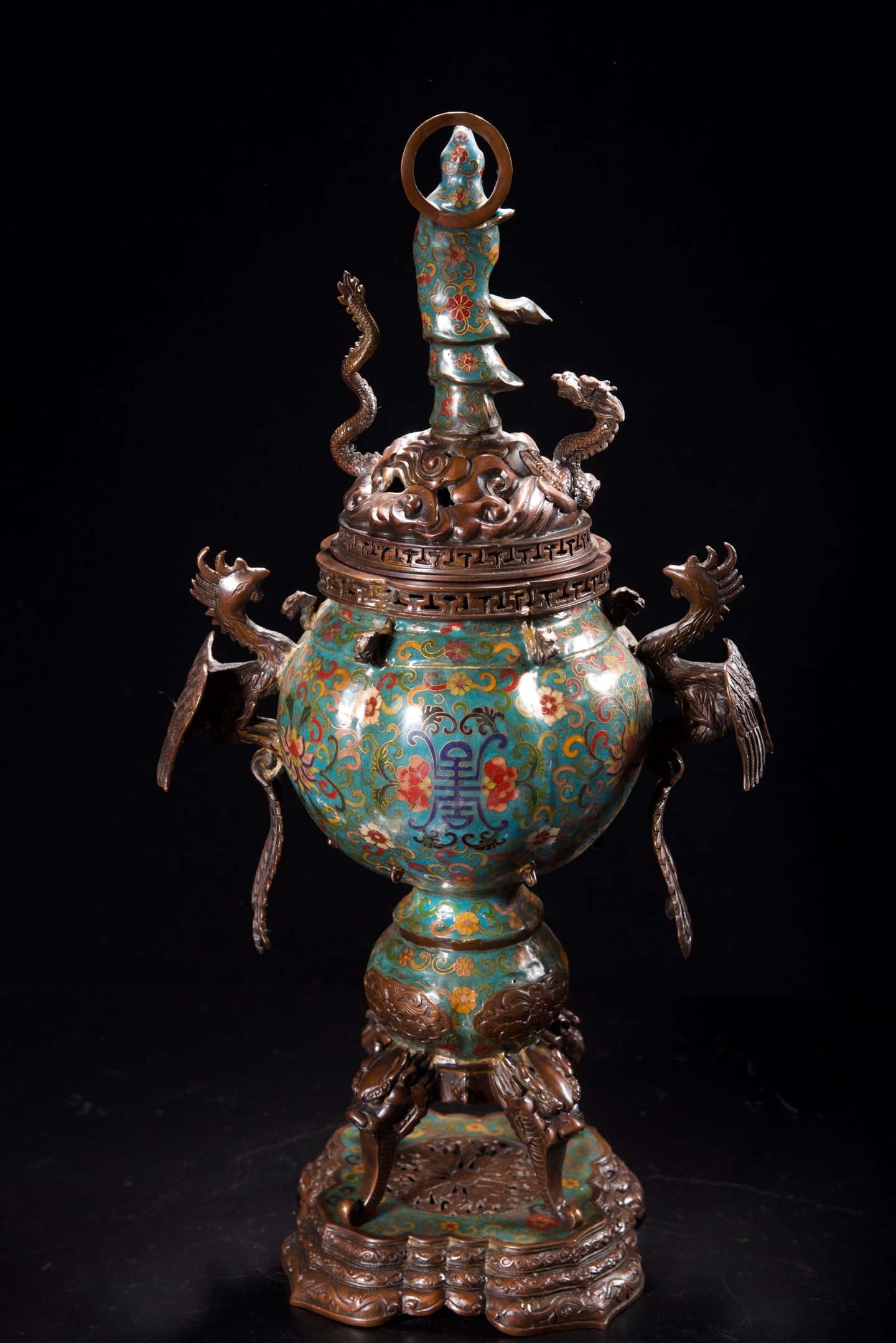 Vintage Bronze Cloisonne Dragon Phoenix Kwan-yin Incense Burner - 5