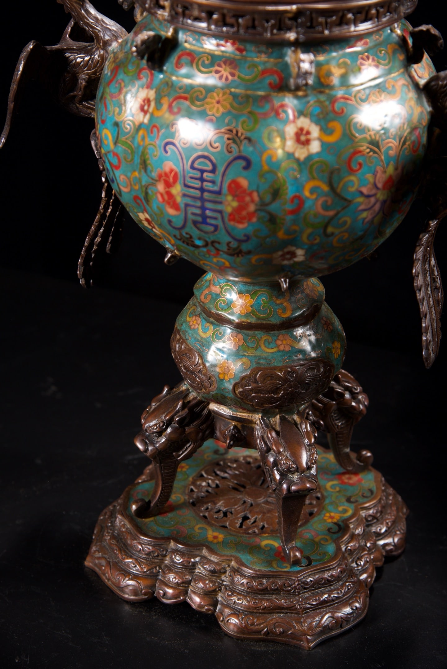 Vintage Bronze Cloisonne Dragon Phoenix Kwan-yin Incense Burner - 7