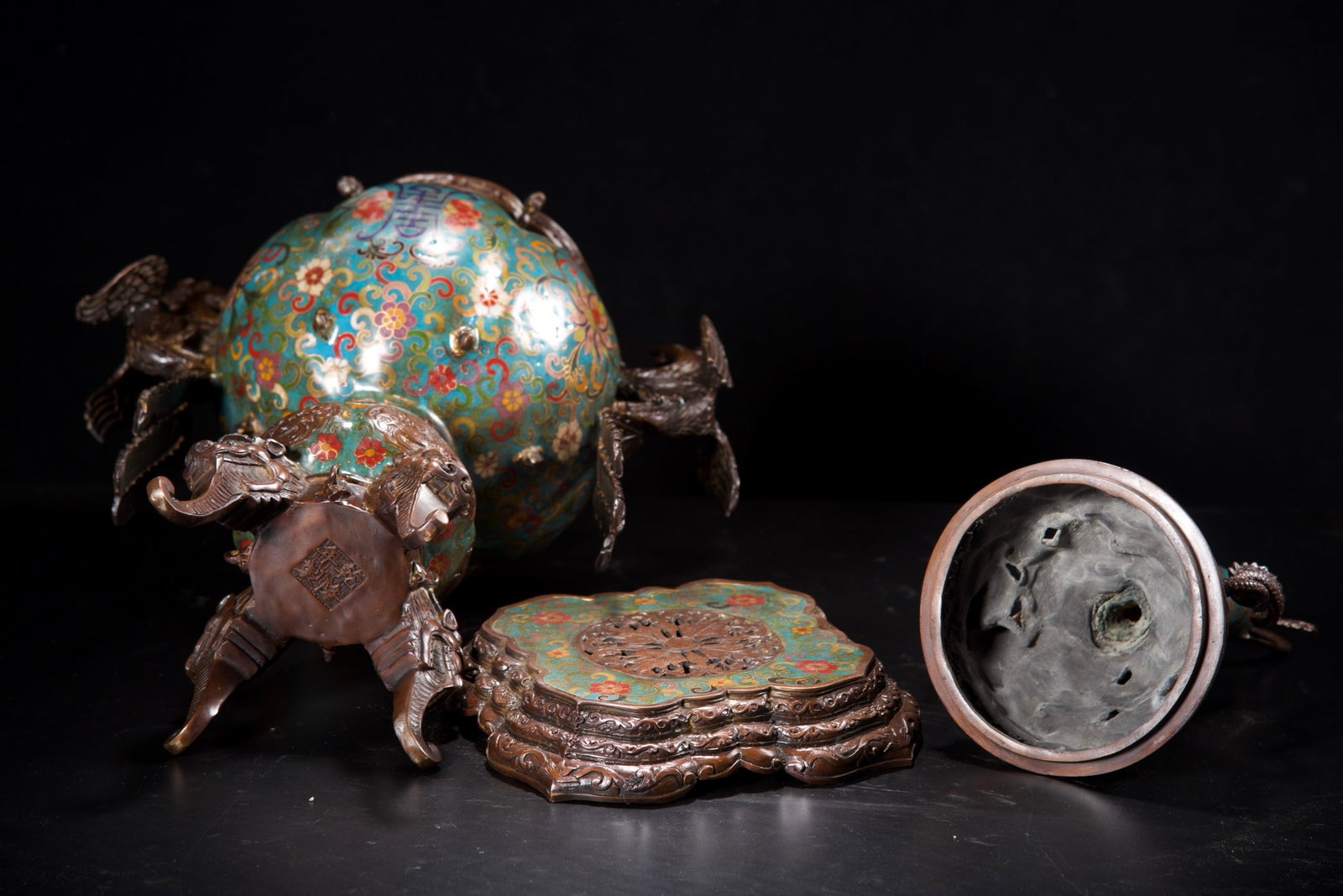 Vintage Bronze Cloisonne Dragon Phoenix Kwan-yin Incense Burner - 9