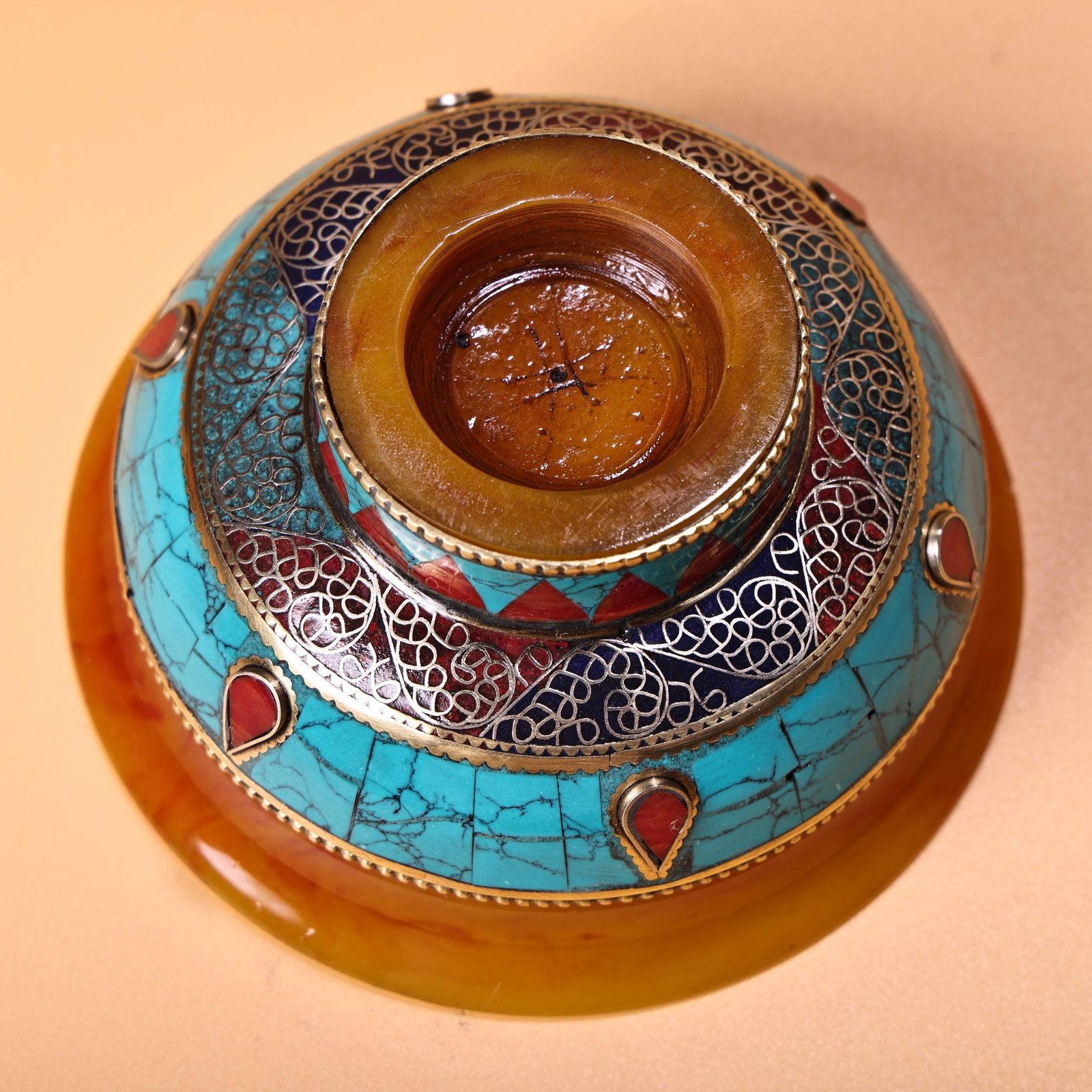 Old Tibetan Silver Wire Inlay Beeswax Buttered Tea Bowl - 10