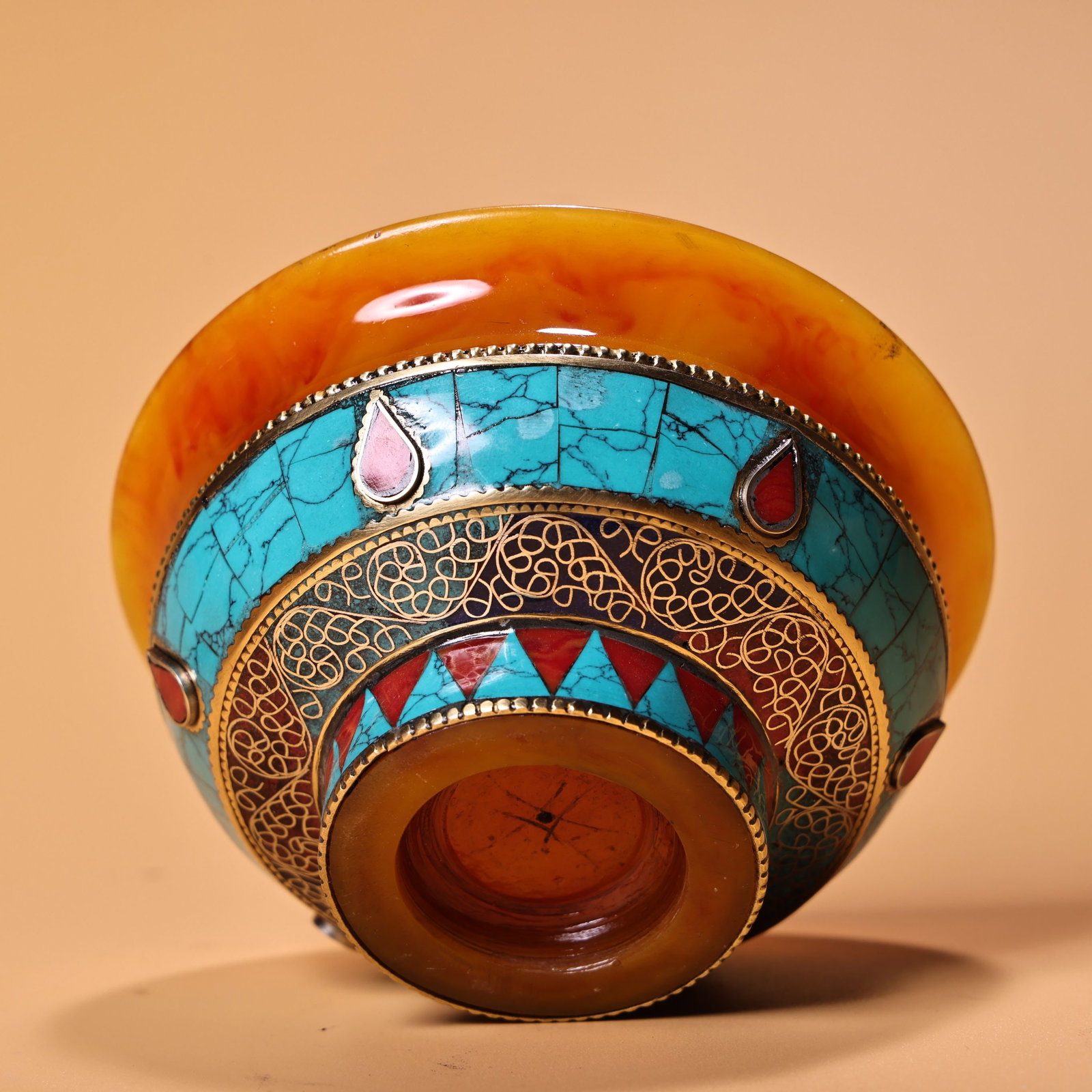 Old Tibetan Silver Wire Inlay Beeswax Buttered Tea Bowl - 2