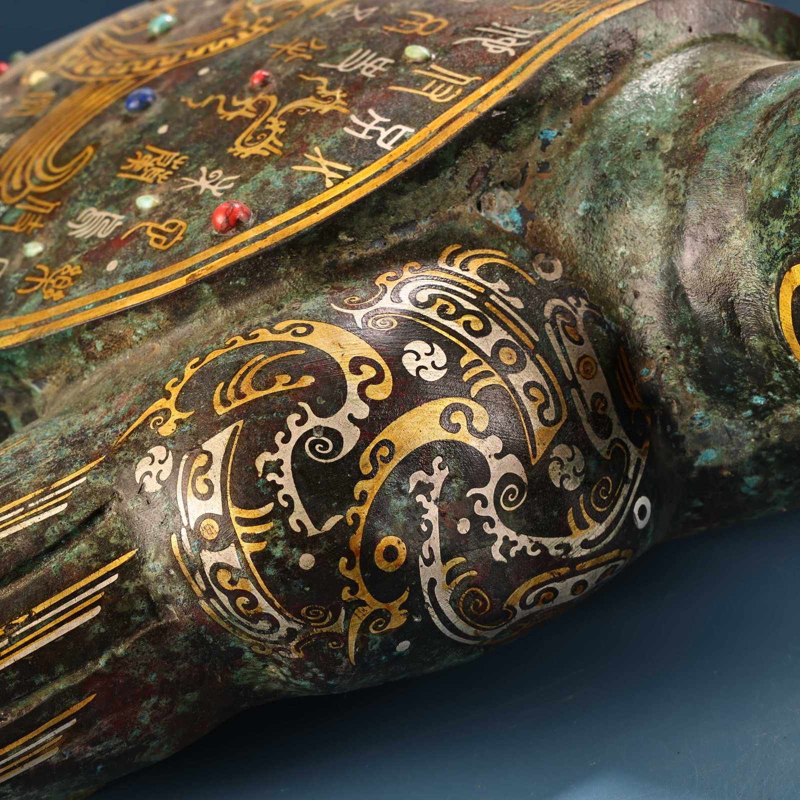 Vintage Bronze Inlay Gold,Silver Wire & Gem Statue - 13