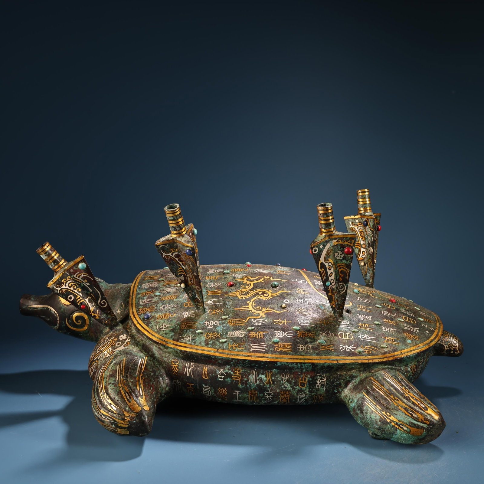 Vintage Bronze Inlay Gold,Silver Wire & Gem Statue (1 of 14)