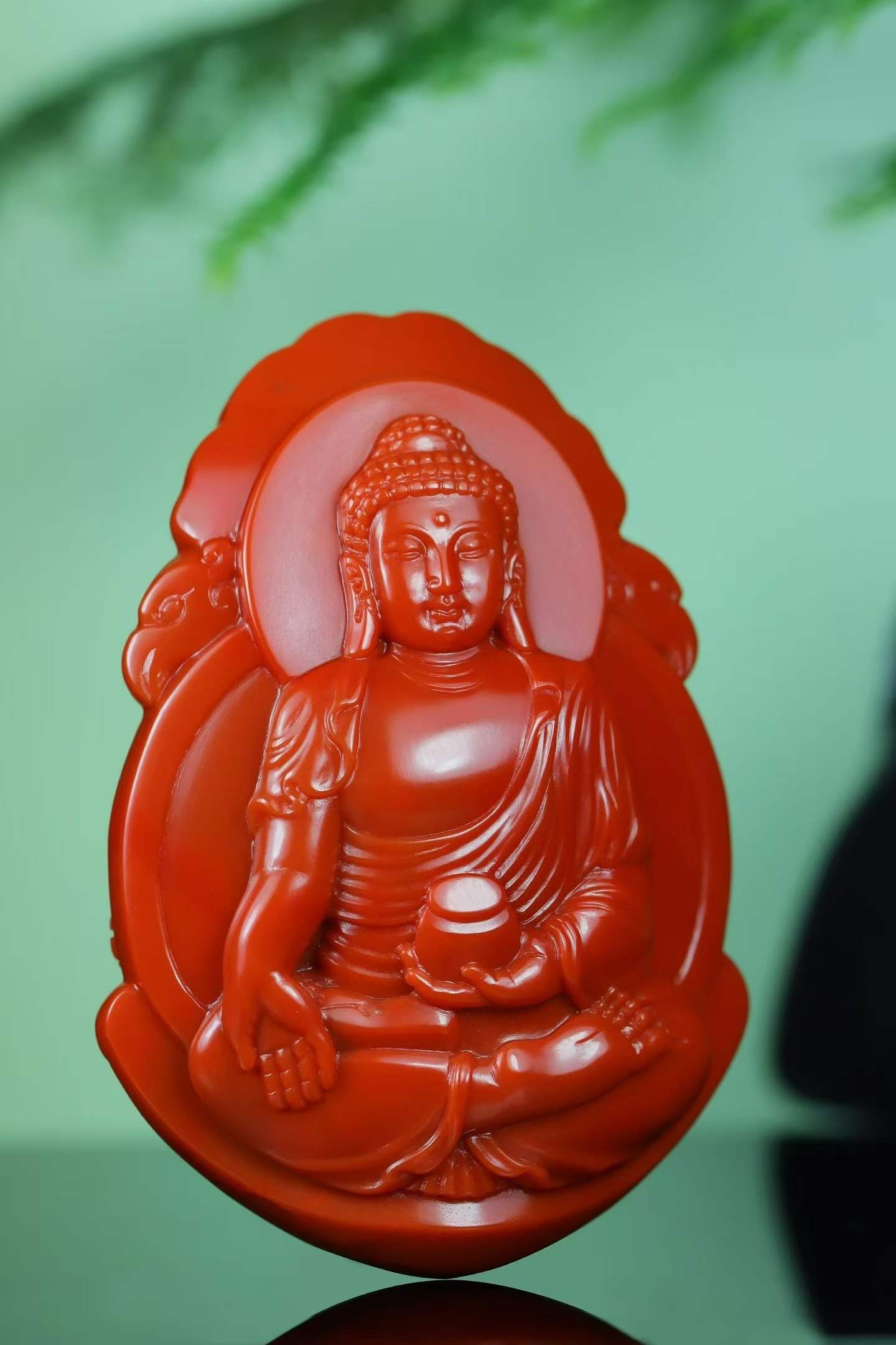 Nanhong Agate Hand Carved Buddha Pendant with Certificate - 3
