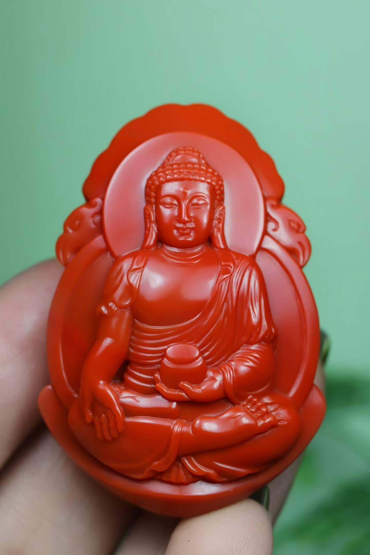 Nanhong Agate Hand Carved Buddha Pendant with Certificate - 6
