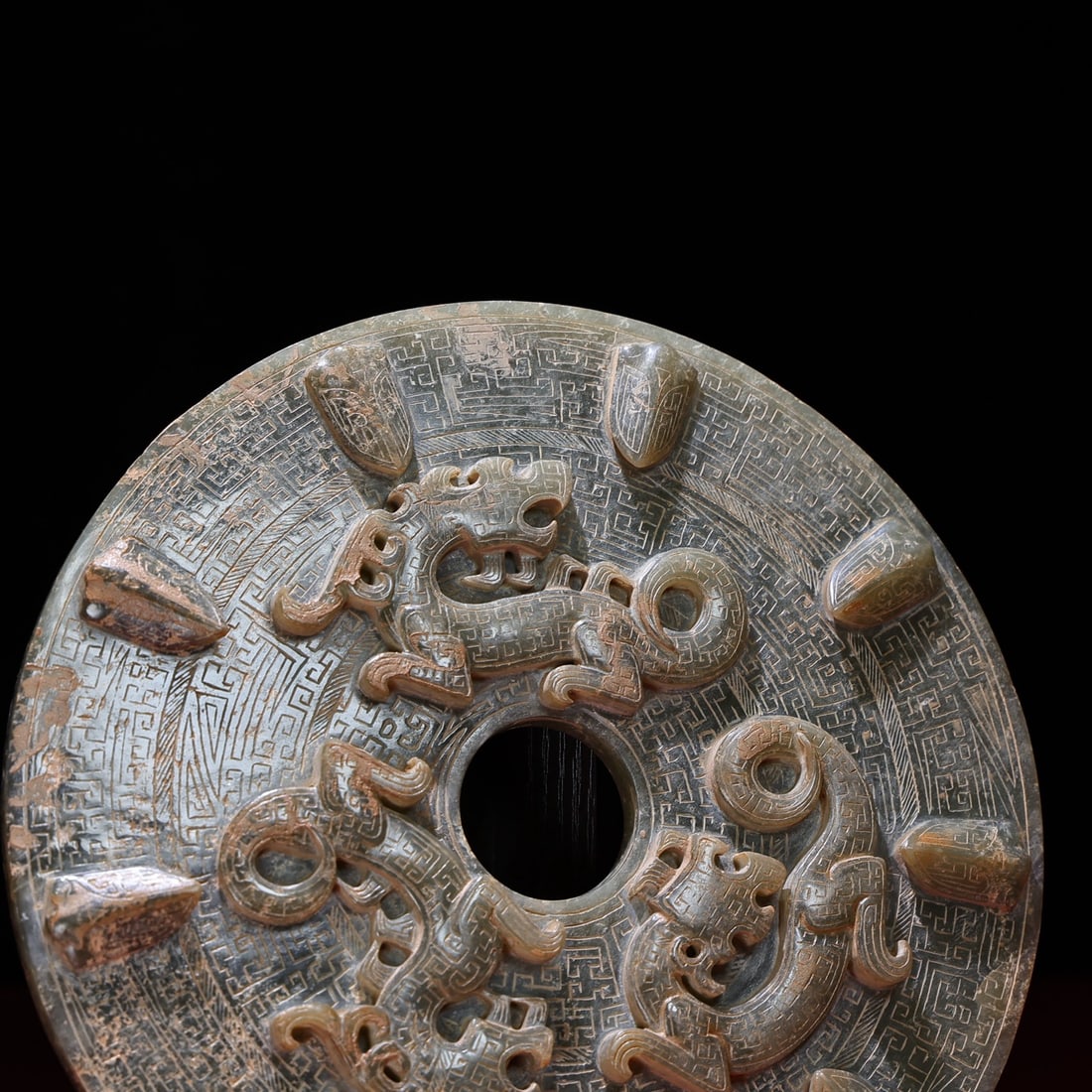 Vintage Hetian Jade Dragon Bi Statue - 7