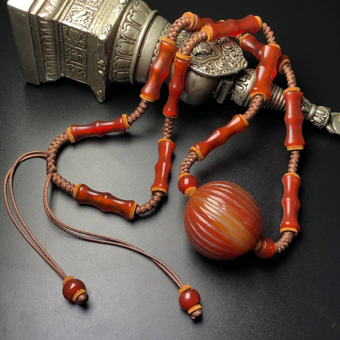 Hand knitting Red Agate Necklace (1 of 9)