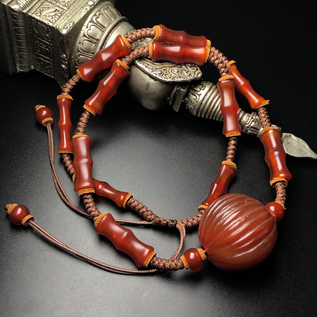Hand knitting Red Agate Necklace - 2