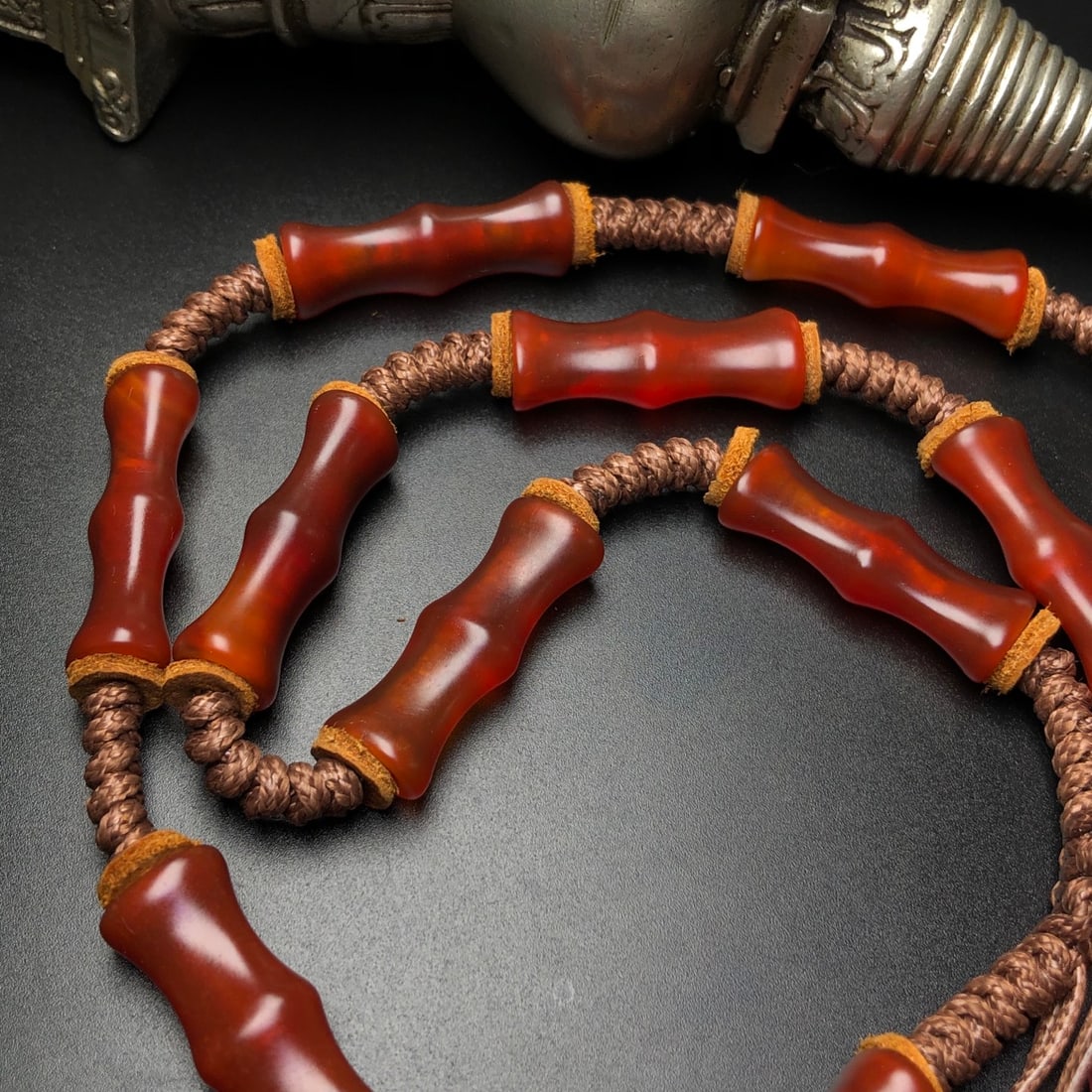 Hand knitting Red Agate Necklace - 4