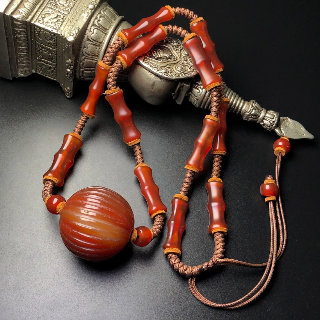 Hand knitting Red Agate Necklace - 5