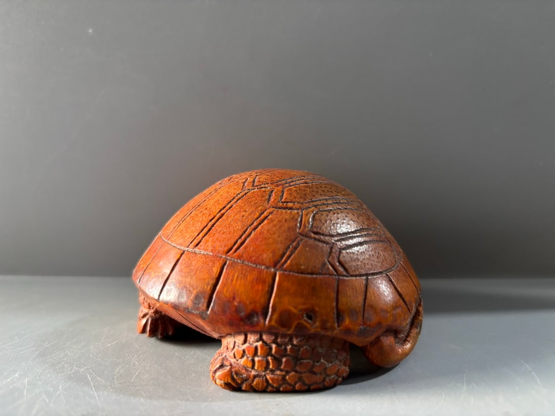 Vintage Hand Carved Bamboo Tortoise Statue - 2
