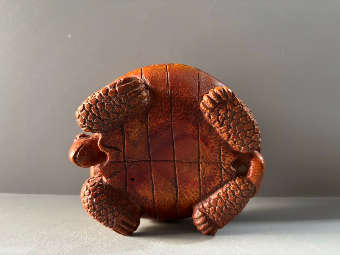 Vintage Hand Carved Bamboo Tortoise Statue - 3