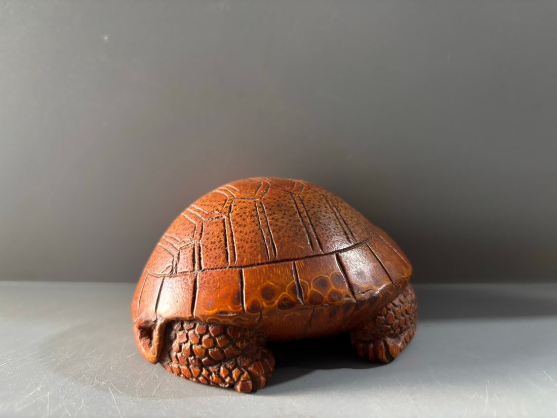 Vintage Hand Carved Bamboo Tortoise Statue - 4
