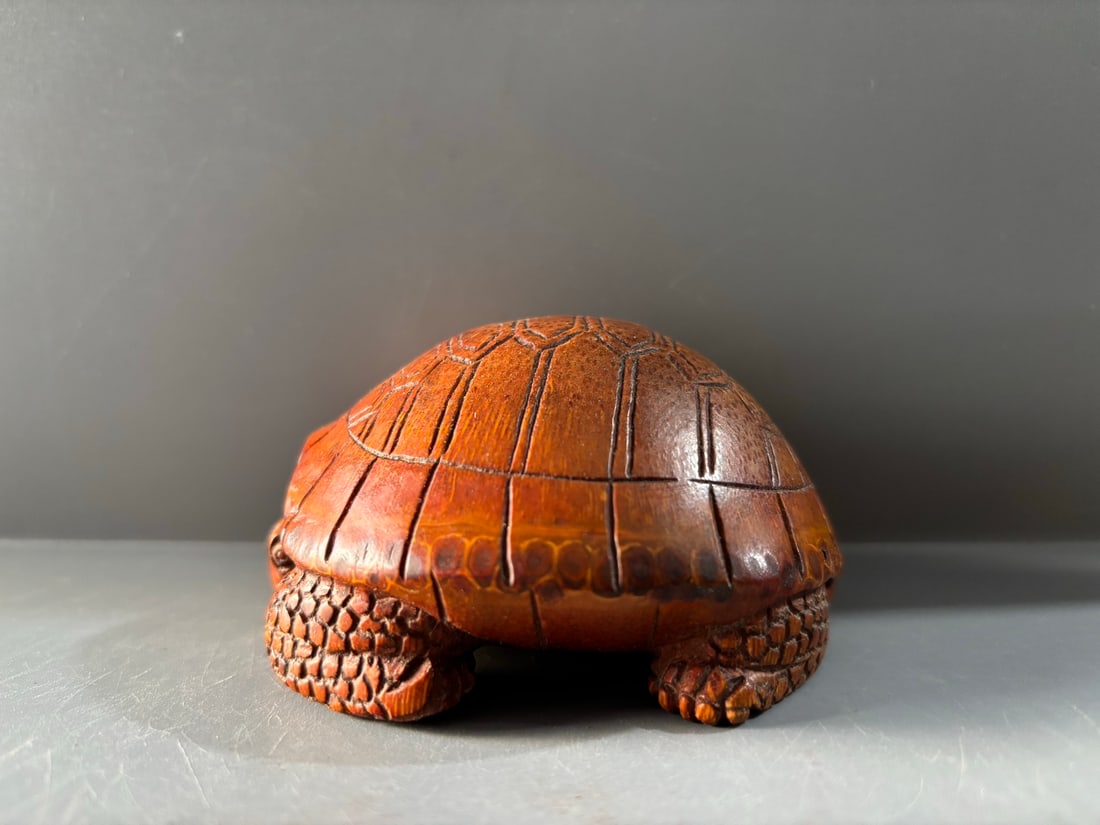 Vintage Hand Carved Bamboo Tortoise Statue - 5