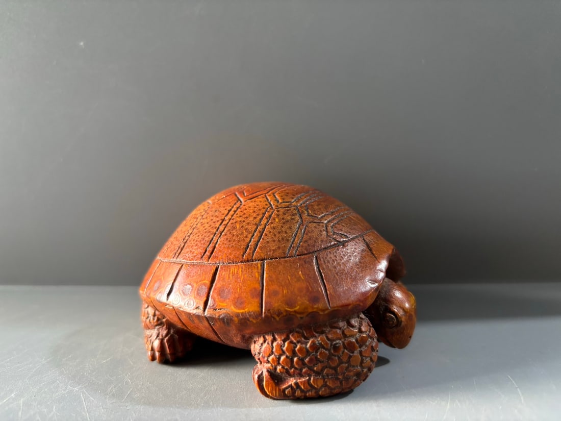 Vintage Hand Carved Bamboo Tortoise Statue - 6