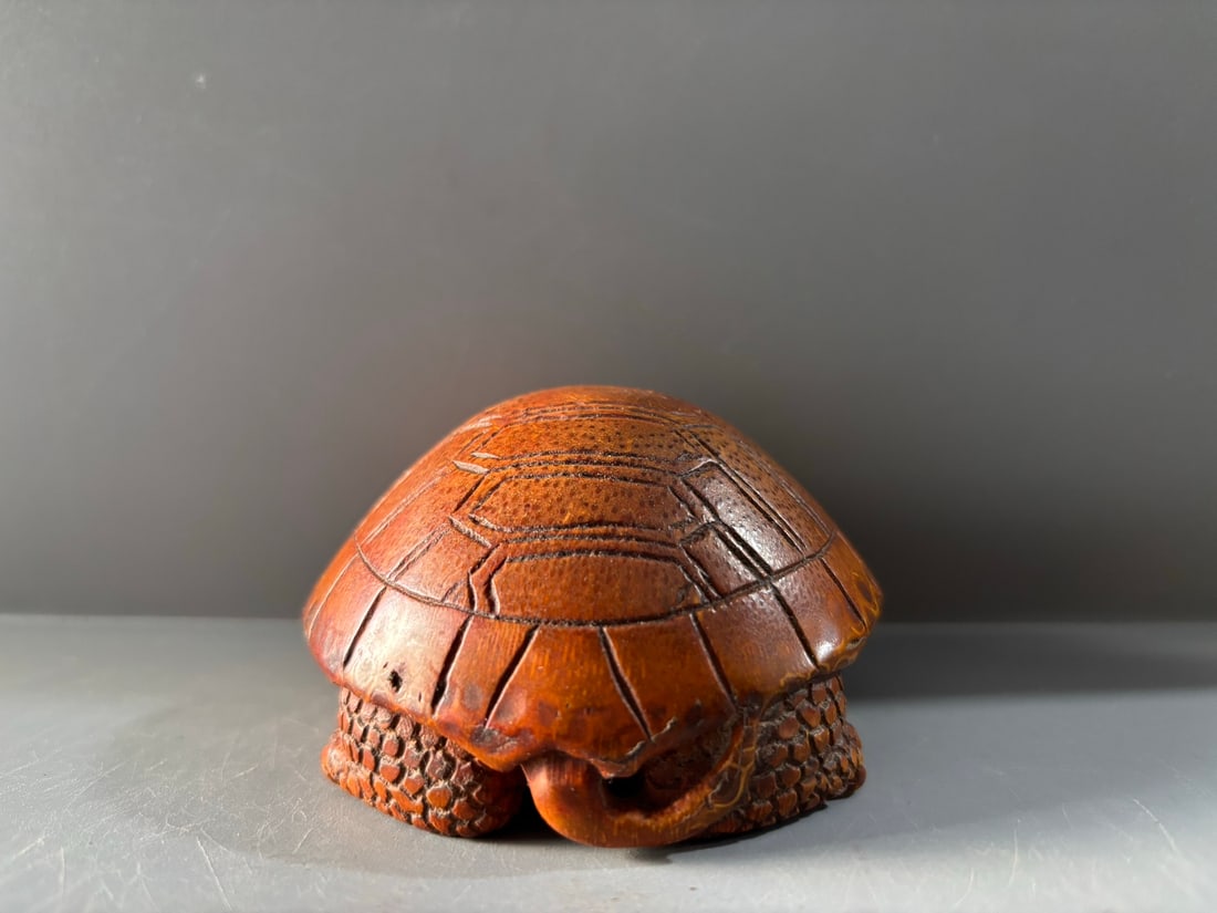 Vintage Hand Carved Bamboo Tortoise Statue - 8