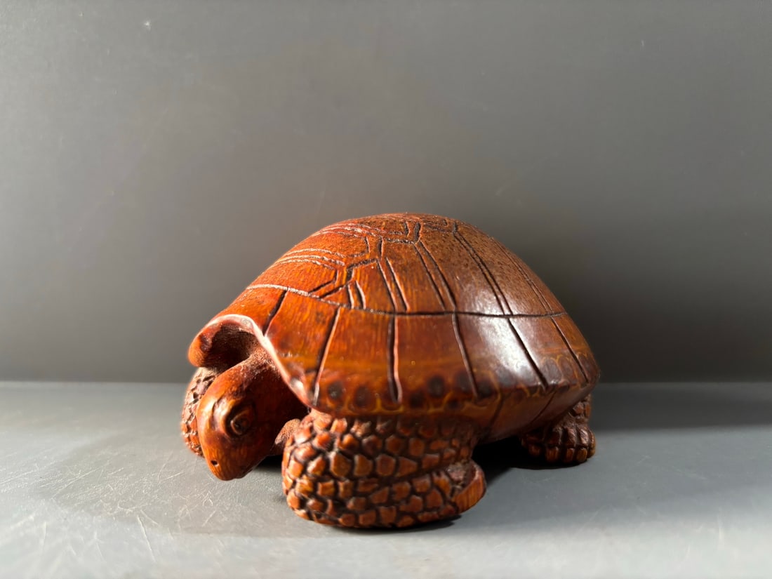 Vintage Hand Carved Bamboo Tortoise Statue - 9