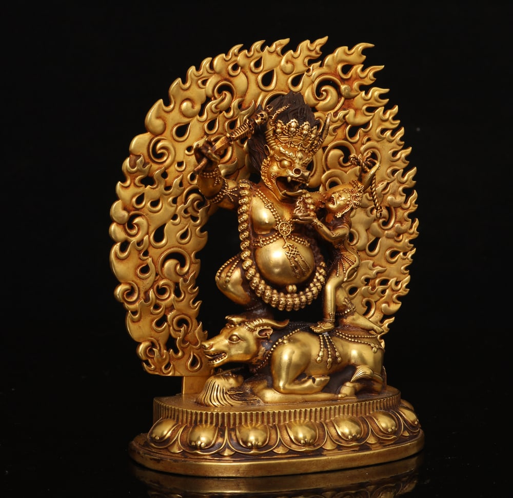 Old Gilt Gold Bronze Buddha Statue - 5