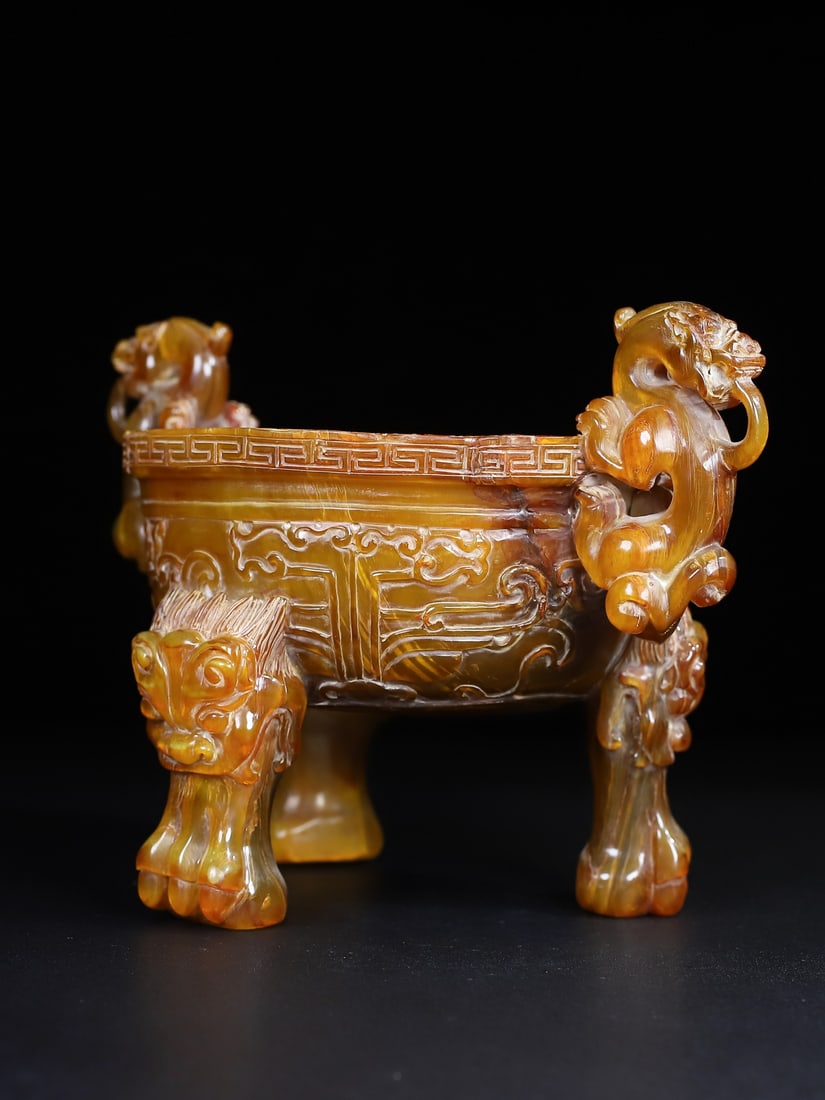 Vintage Hand Carved Ox Horn Chi Dragon Incense Burner - 3