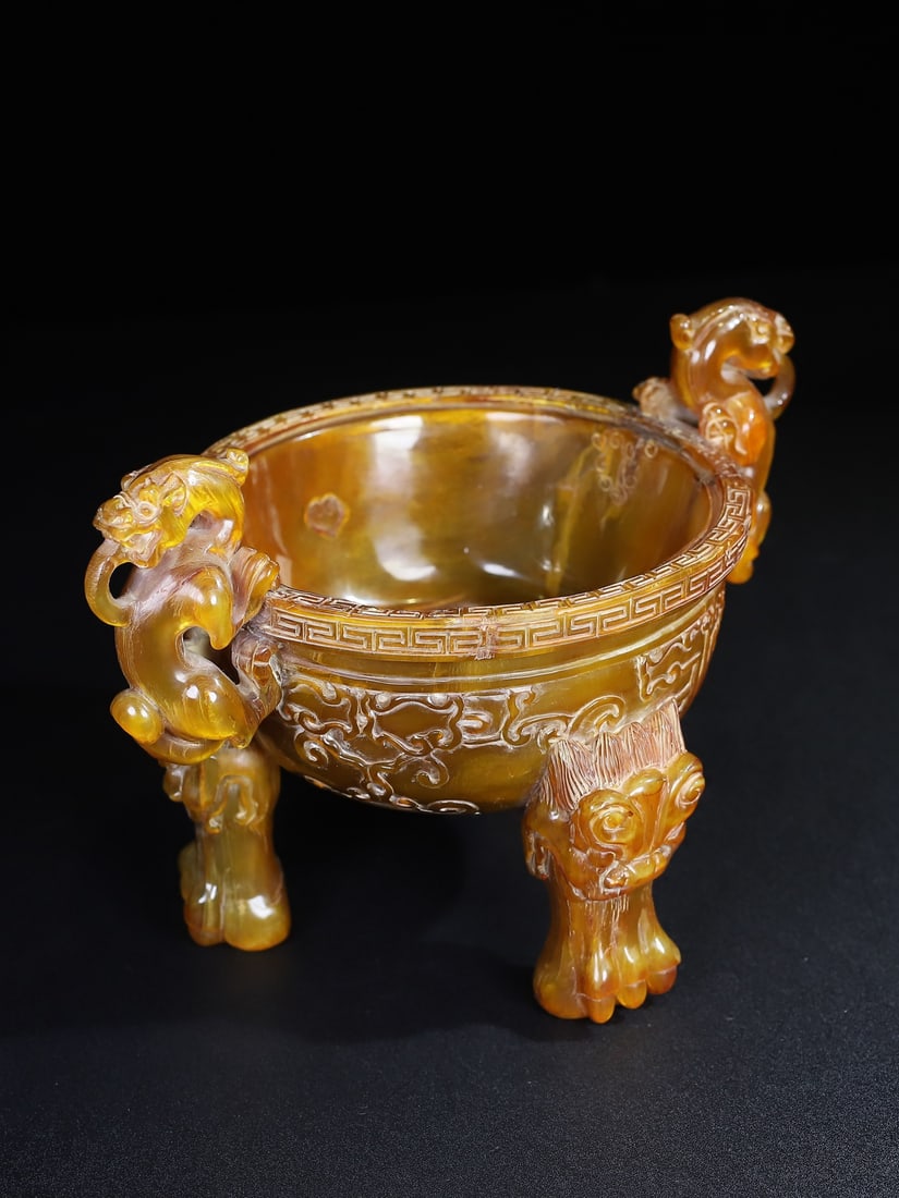 Vintage Hand Carved Ox Horn Chi Dragon Incense Burner - 4