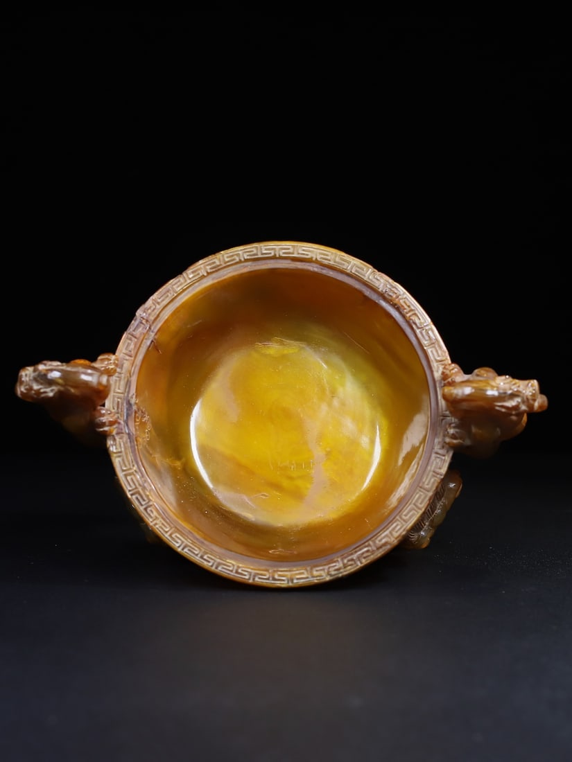 Vintage Hand Carved Ox Horn Chi Dragon Incense Burner - 5
