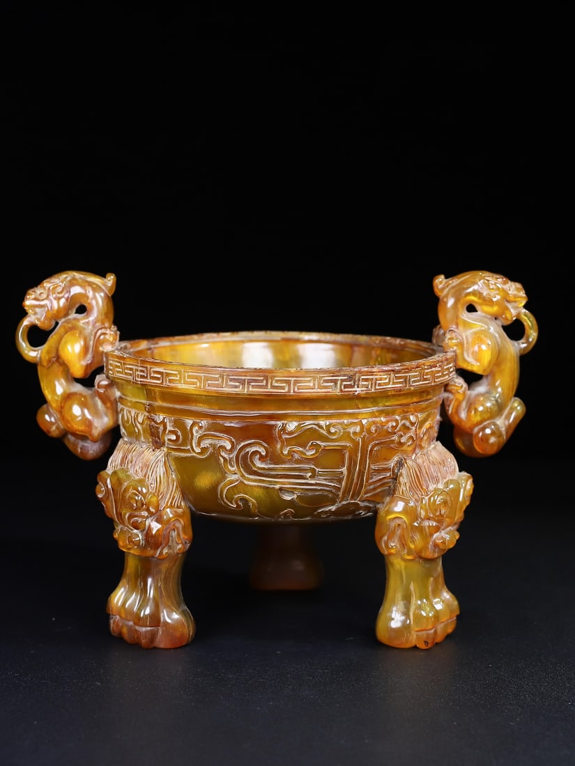 Vintage Hand Carved Ox Horn Chi Dragon Incense Burner - 6