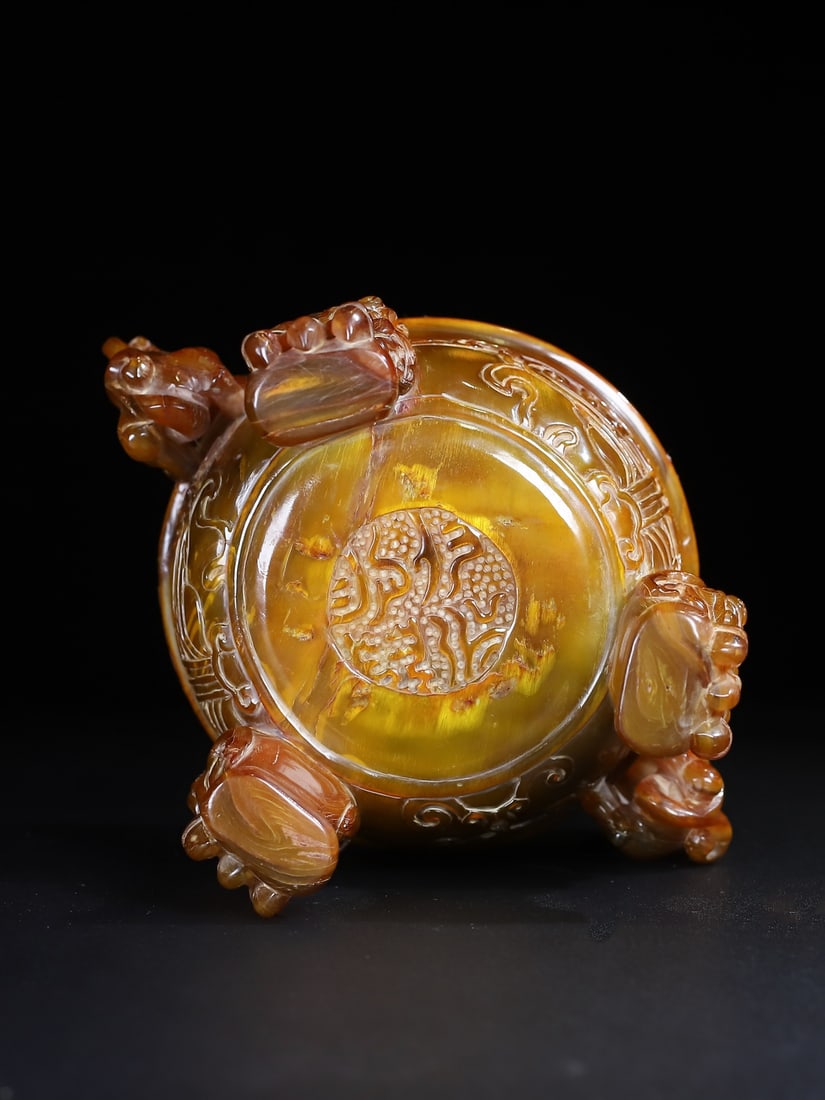 Vintage Hand Carved Ox Horn Chi Dragon Incense Burner - 7