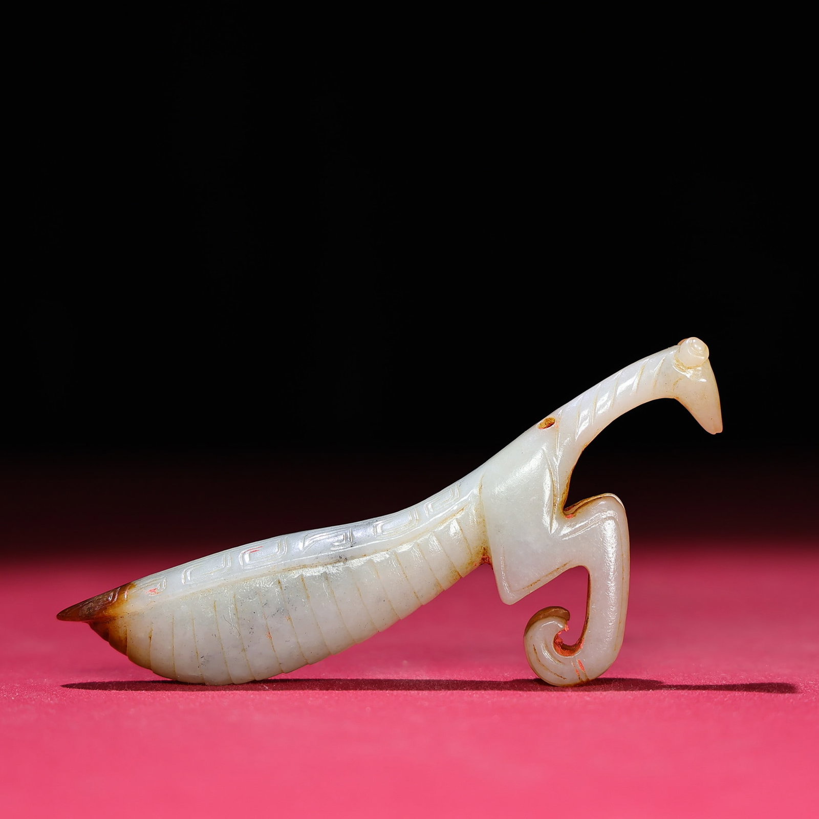 Hetian Jade Pendant - Mantis: Title: Hetian Jade Pendant - Mantis Origin: Chinese Date/Period: After1900 Materials: Hetian Jade Dimensions: 102x36x13(mm) 4.02x1.42x0.51(inches) Weight 0.10 lbs/46g Reserve: $320.00 Shipping: