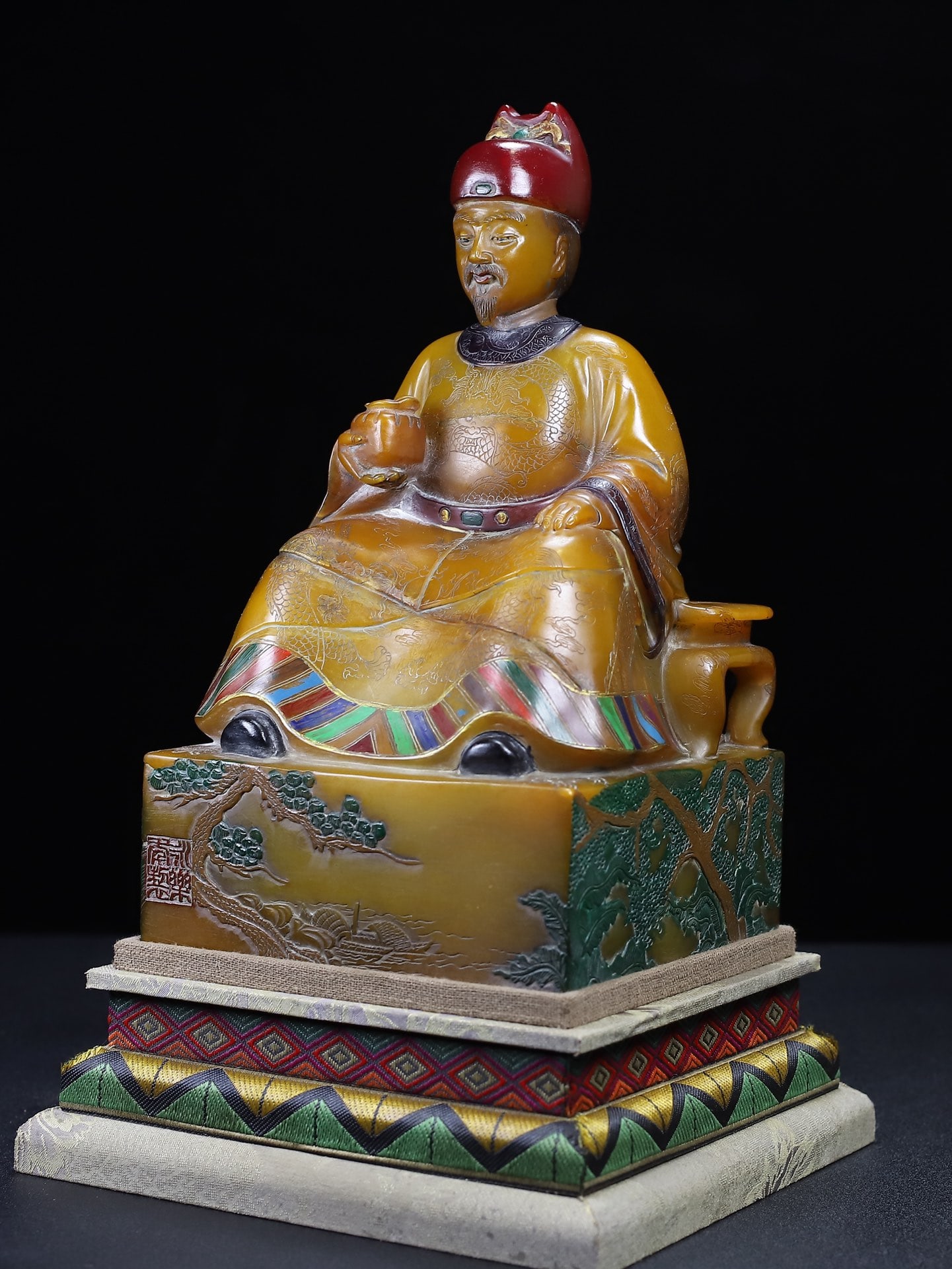 Vintage Shoushan Stone Hand-Carved Seal w Emperor - 4
